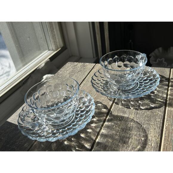 2 Anchor Hocking Fire King Blue Bubble Cup Saucer MCM 1940-1965 Coffee Tea - Picture 15 of 16